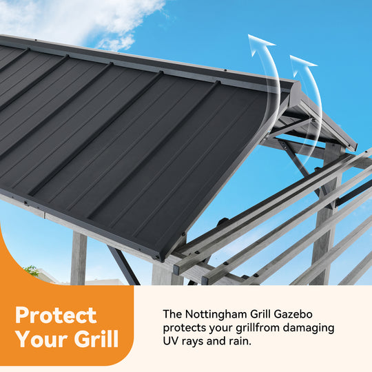 Modern Shade Nottingham Grill Gazebo 6' x 8' with Galvanized Steel Roof and Extended Eave, Outdoor Gazebo with UV Blocking & Waterproof Design, Rust-Resistant, 4-Season Use with Storage Cabinet for Patio