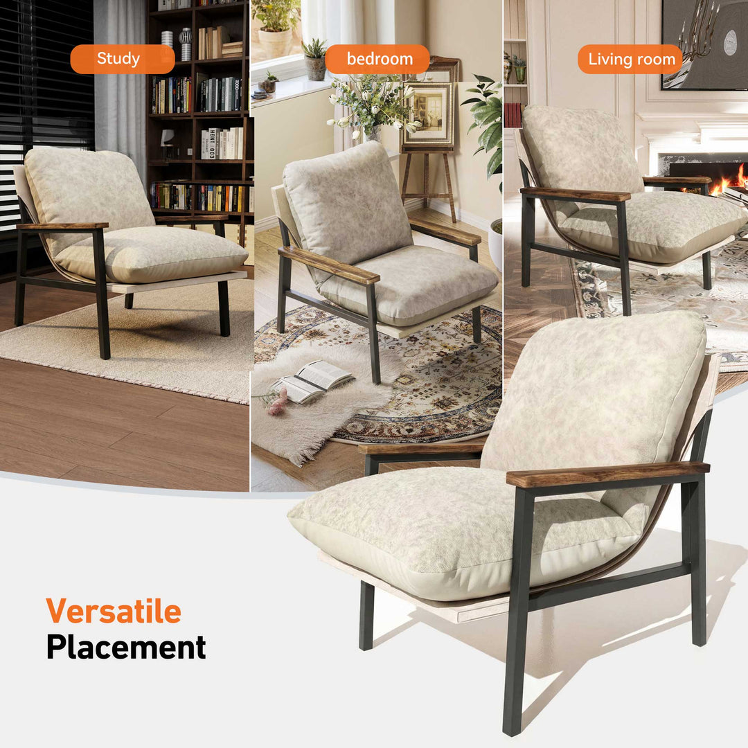 Mid-century Modern Accent Chair with Wooden Arms and Dual-Sided Cushion