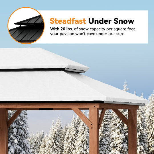 Modern Shade Rosewood Wood Gazebo 12' x 20', Cedar Framed Wooden Gazebo with Double Galvanized Steel Roof, Permanent Hardtop Wood Gazebo with Sturdy Hooks for Garden, Backyard, Patio, and Deck