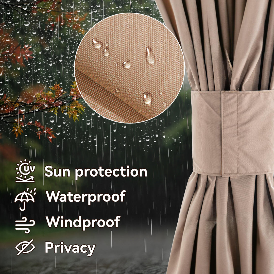 (Curtain Only)Gazebo Curtain Replacement Universal 4-Panel Sidewalls 12' x 20' Khaki, Outdoor Gazebo Privacy Curtains with Zipper Patio Canopy Garden and Backyard Various Sizes(Not compatible with wood gazebos)