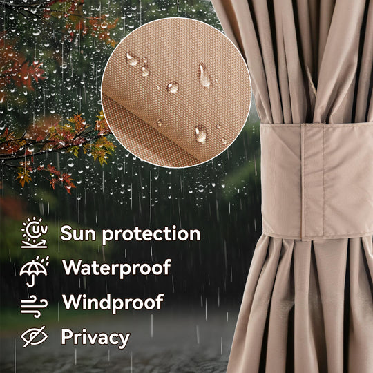 (Curtain Only)Gazebo Curtain Replacement Universal 4-Panel Sidewalls 12' x 20' Khaki, Outdoor Gazebo Privacy Curtains with Zipper Patio Canopy Garden and Backyard Various Sizes(Not compatible with wood gazebos)