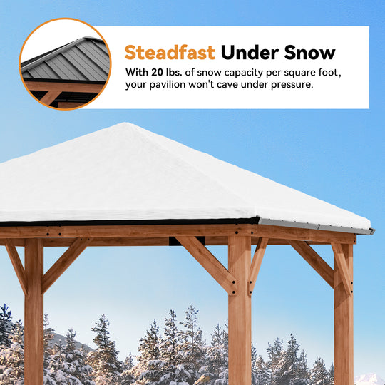 Modern Shade Tranquil Grove Wood Gazebo 10' x 10', Permanent Hardtop Gazebo with Galvanized Steel and Polycarbonate Hip Roof Hardtop, Mosquito Netting and Curtains，Cedar Framed Wooden Gazebo for Garden, Backyard