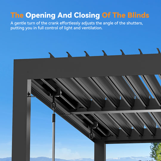 Modern Shade Louvered Pergola 10'x20' with  USB Charging Port Deck, Extra Large Outdoor Pergola with Netting and Curtains, Integrated Drainage, Reinforced Frame for Patio Deck Garden, Easy Assembly, Black