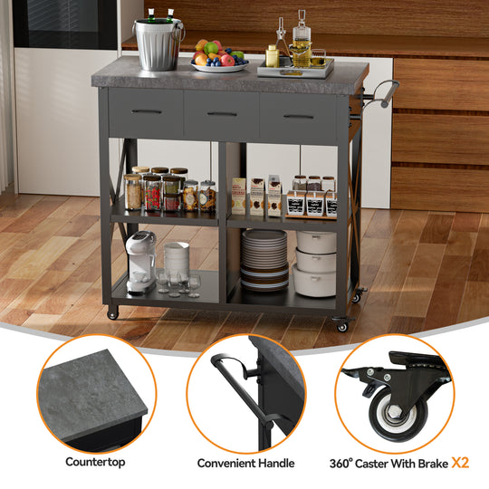 Modern Shade Outdoor Grill Cart with 150LBS Marble Countertop & 3-Drawers - 39 In W Heavy Duty Grill Table for Outside, Locking Casters, Waterproof Blackstone Table, Kitchen/Patio BBQ Cart