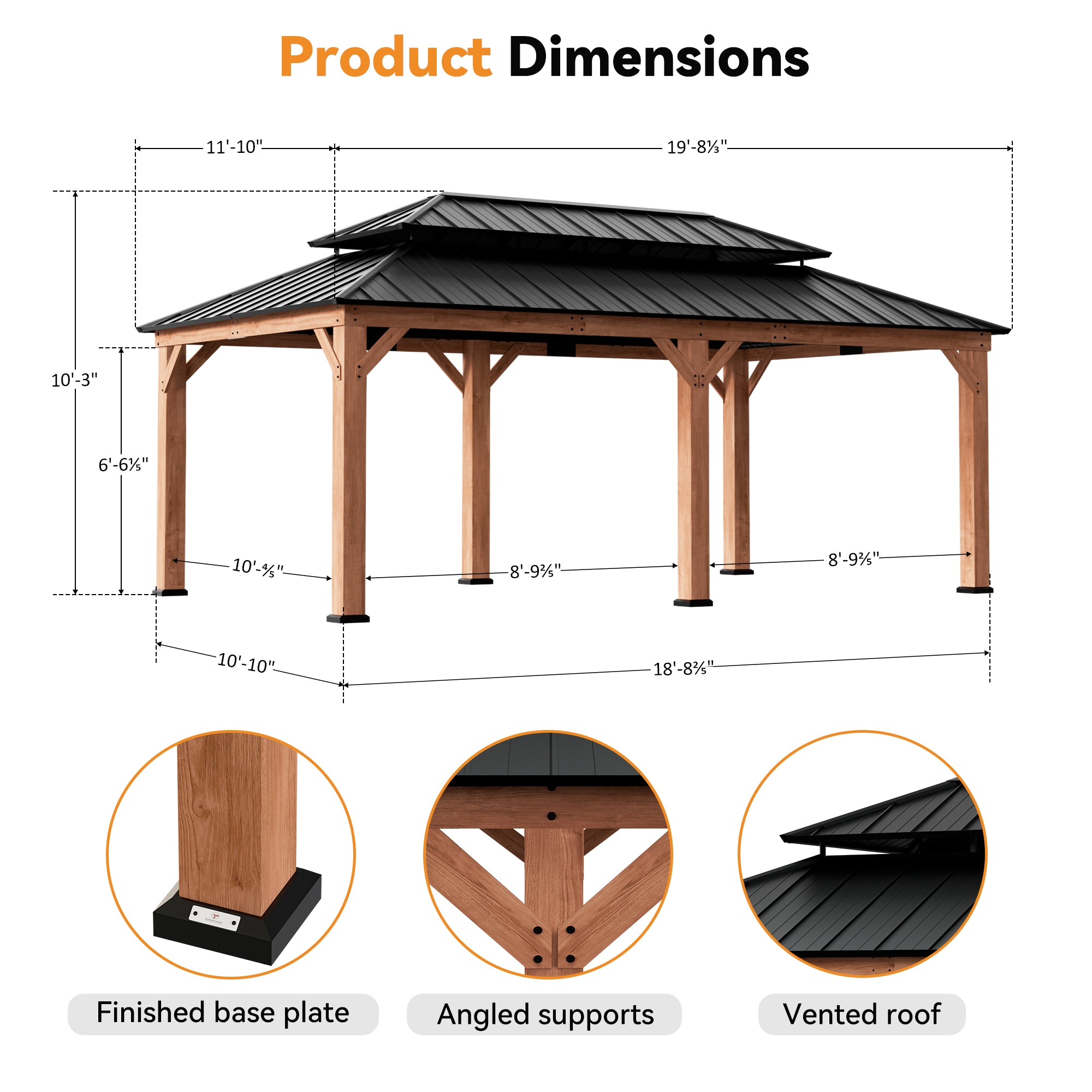 Modern Shade Rosewood Wood Gazebo 12' x 20', Cedar Framed