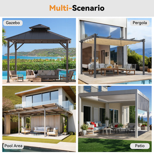 (Curtain Only)Gazebo Curtain Replacement Universal 4-Panel Sidewalls 12' x 20' Khaki, Outdoor Gazebo Privacy Curtains with Zipper Patio Canopy Garden and Backyard Various Sizes(Not compatible with wood gazebos)