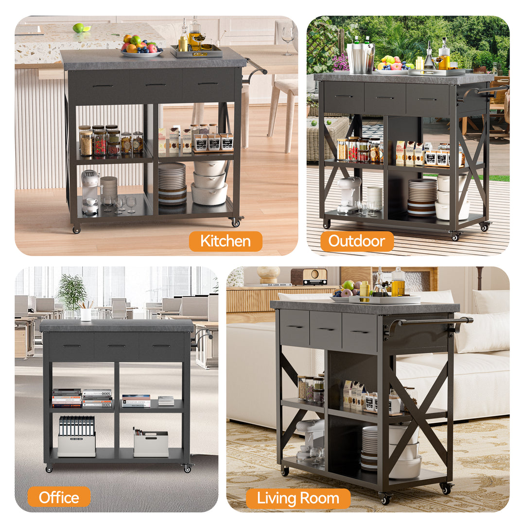 Modern Shade Outdoor Grill Cart with 150LBS Marble Countertop & 3-Drawers - 39 In W Heavy Duty Grill Table for Outside, Locking Casters, Waterproof Blackstone Table, Kitchen/Patio BBQ Cart