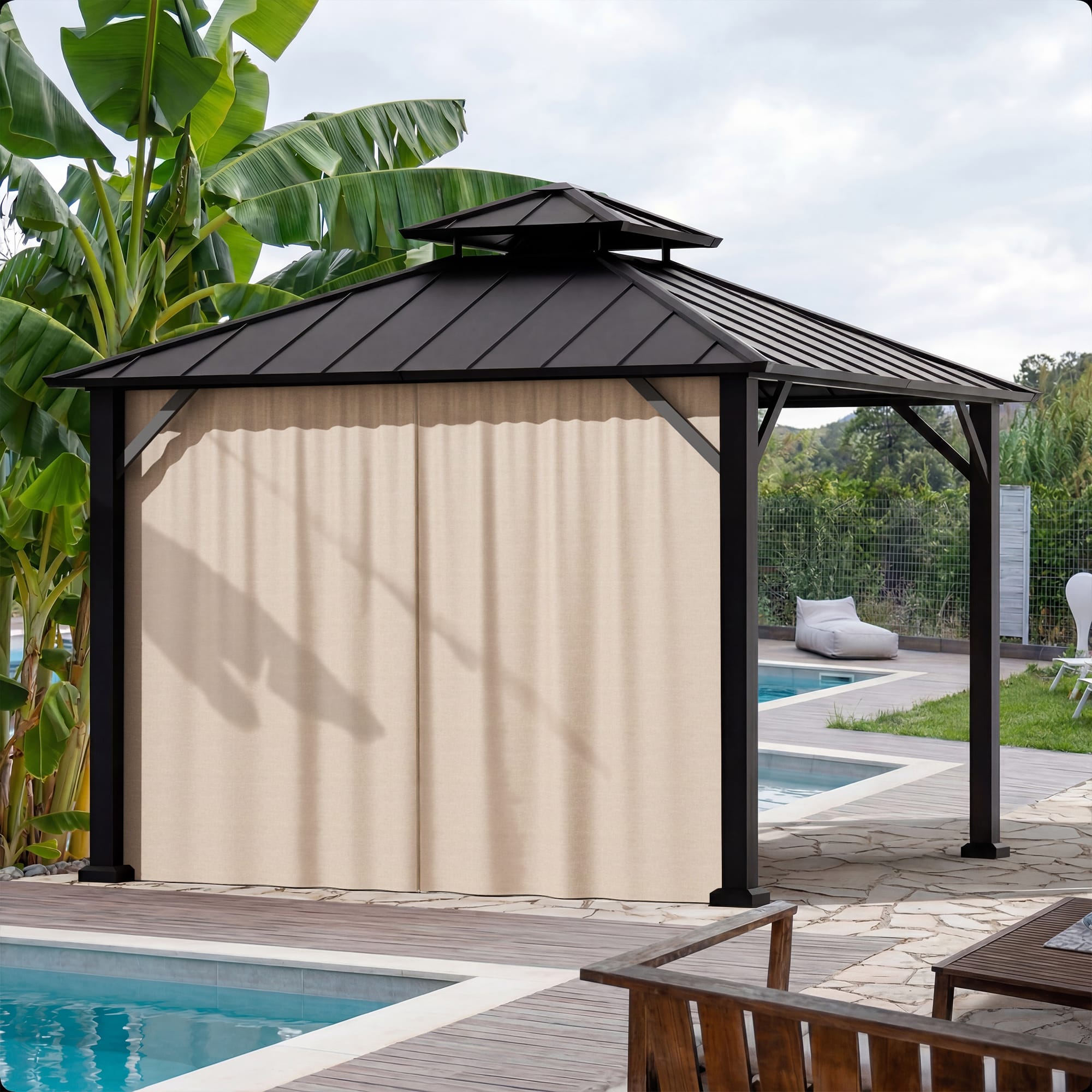 Yarn-dyed 10'x10' Hardtop Gazebo Privacy Curtain Panel – Modern Shade