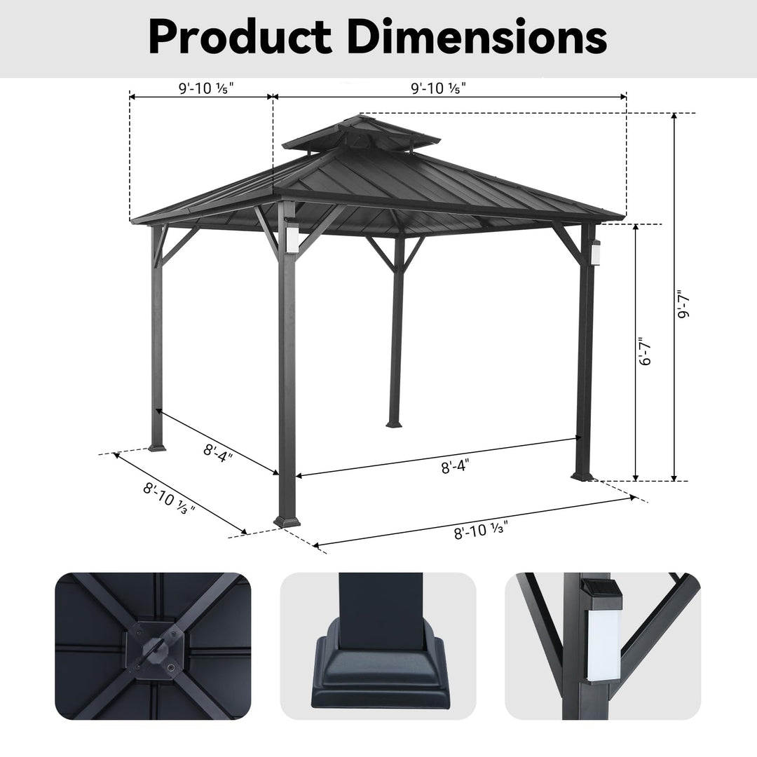 Modern Shade 10' x 10' Hardtop Gazebo with Galvanized Steel Roof and Decorative Ceiling Hooks