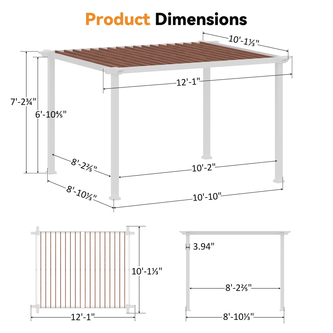 10x12 Fuß Open Sky Metallpergola mit Holzmaserung