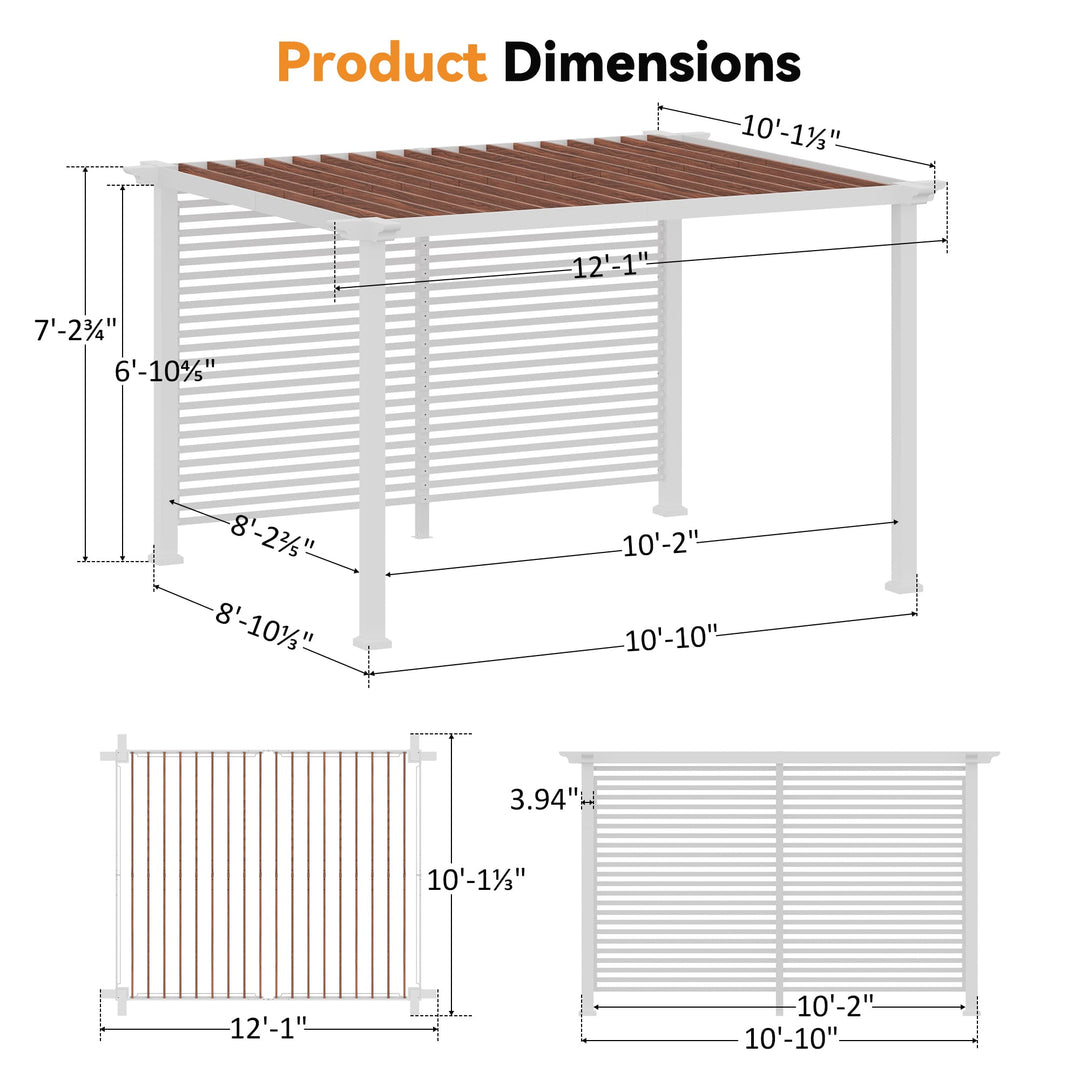 10x12 Fuß Open Sky Metallpergola mit Holzmaserung