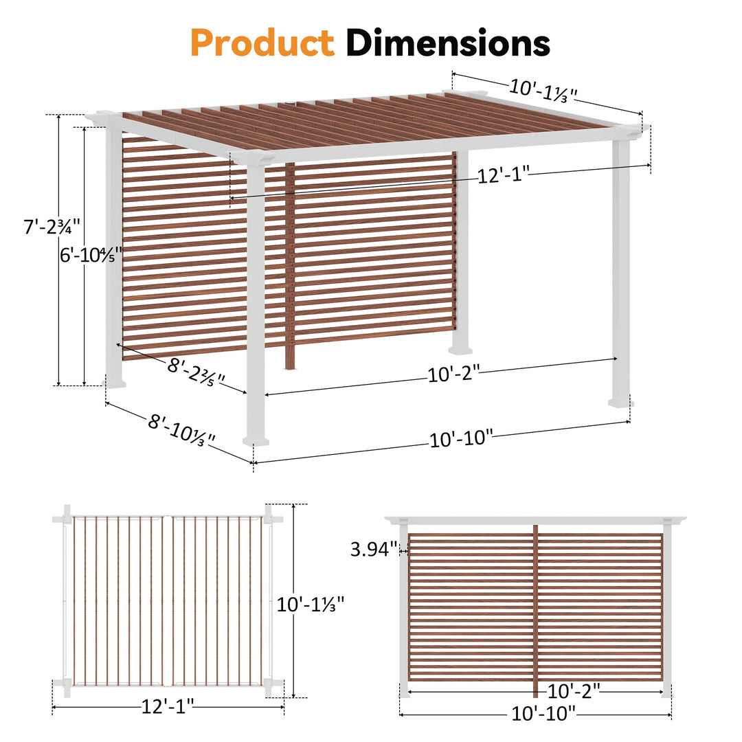 10x12 Fuß Open Sky Metallpergola mit Holzmaserung