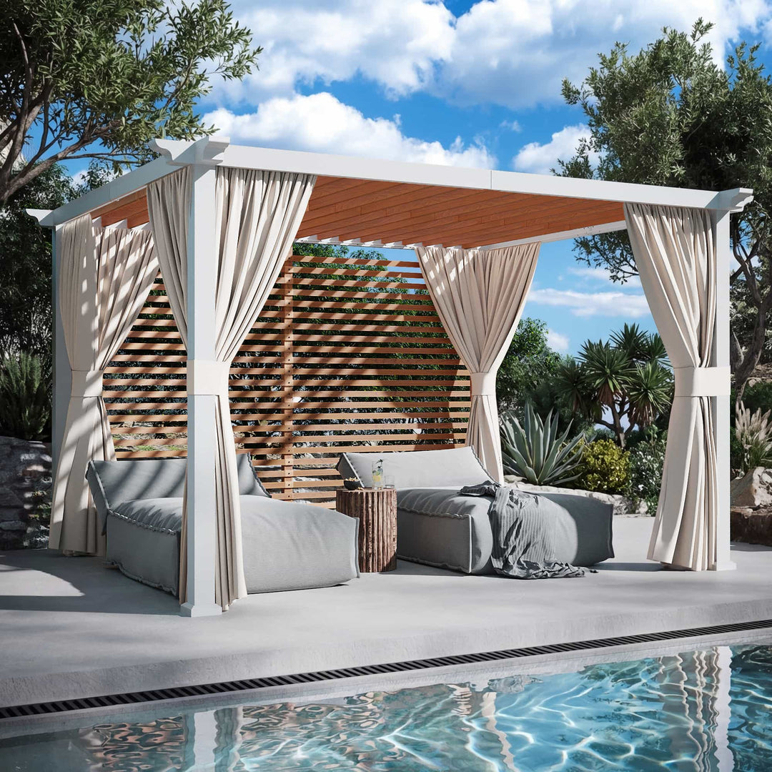 10x12 Fuß Open Sky Metallpergola mit Holzmaserung