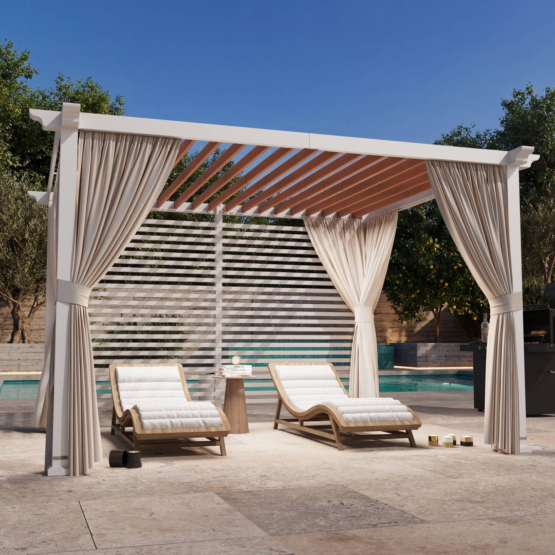 10x12 Fuß Open Sky Metallpergola mit Holzmaserung