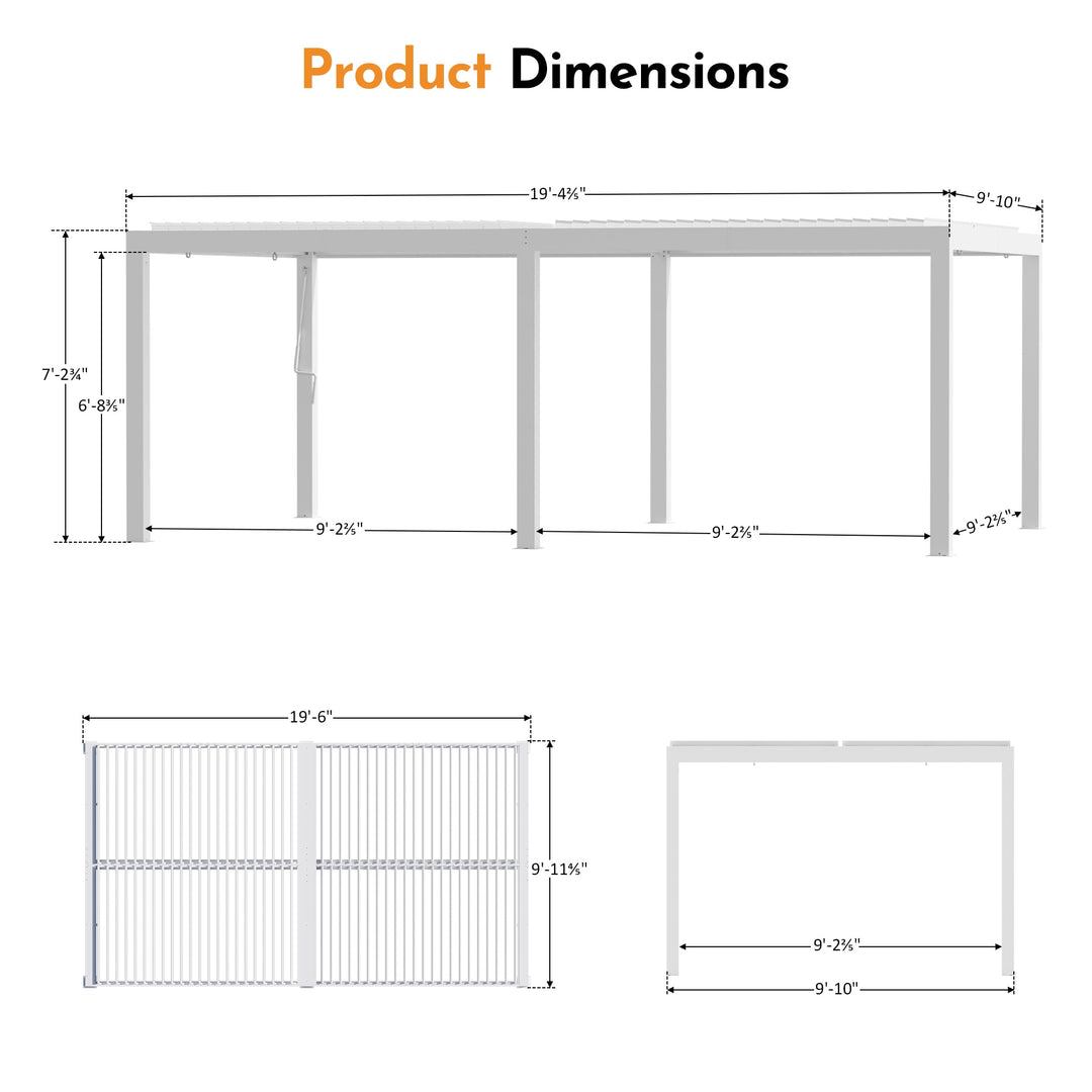 10'x20' Aurora Metal Pergola with Adjustable Louver