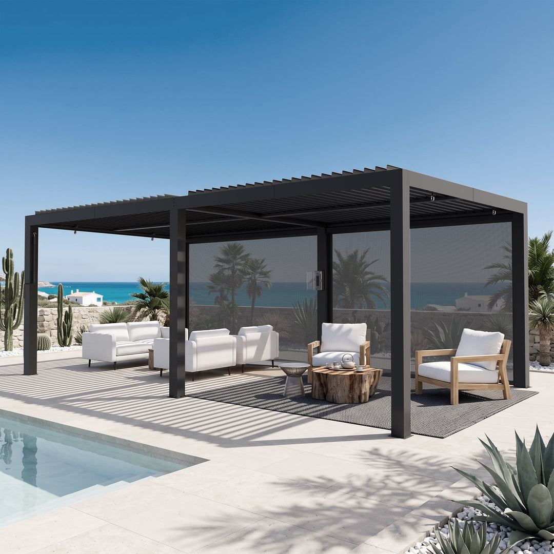 10'x20' Aurora Metal Pergola with Adjustable Louver