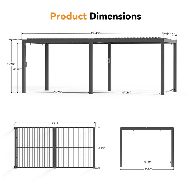 10'x20' Aurora Metal Pergola with Adjustable Louver (Curtains & Nettings Included)