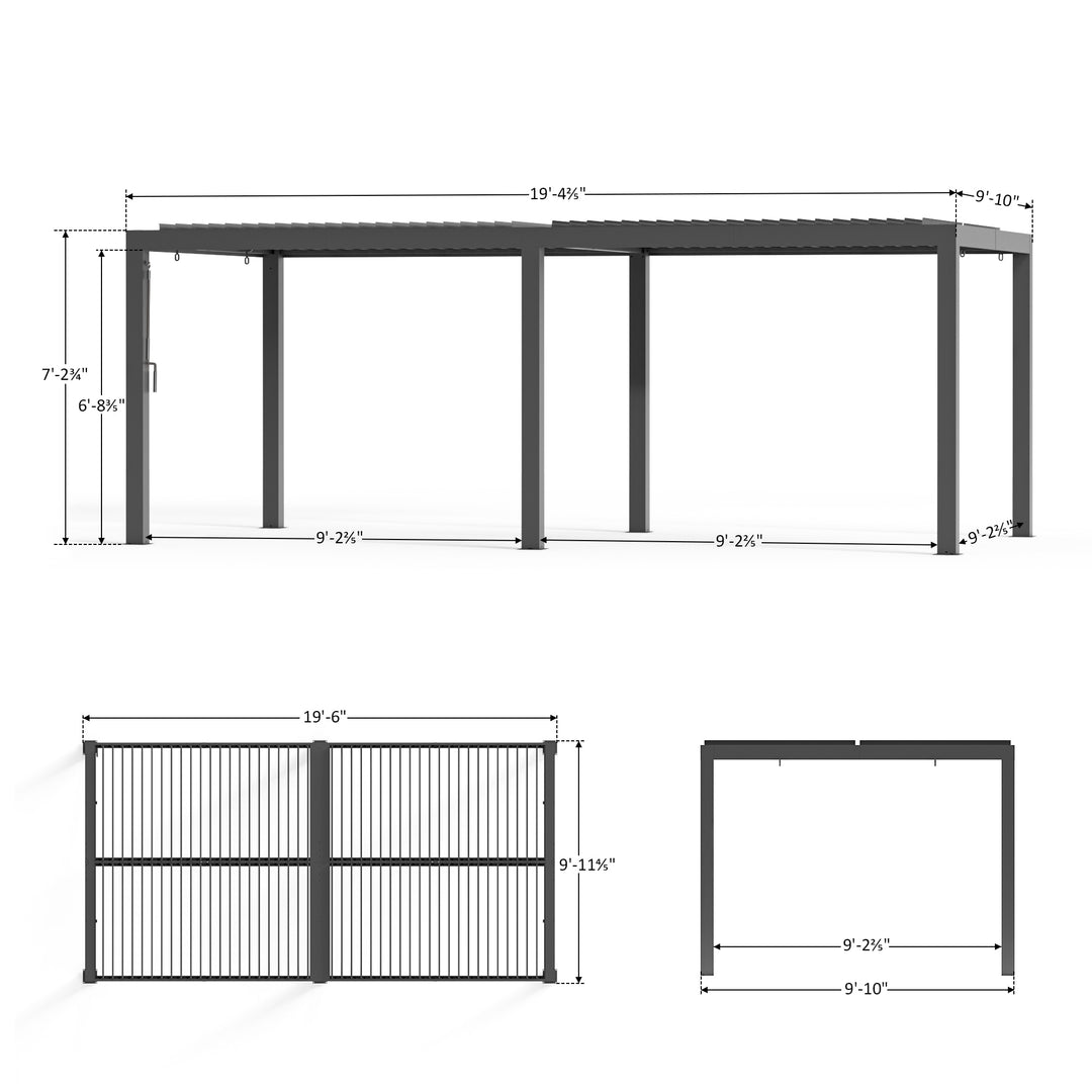 10'x20' Aurora Metal Pergola with Adjustable Louver