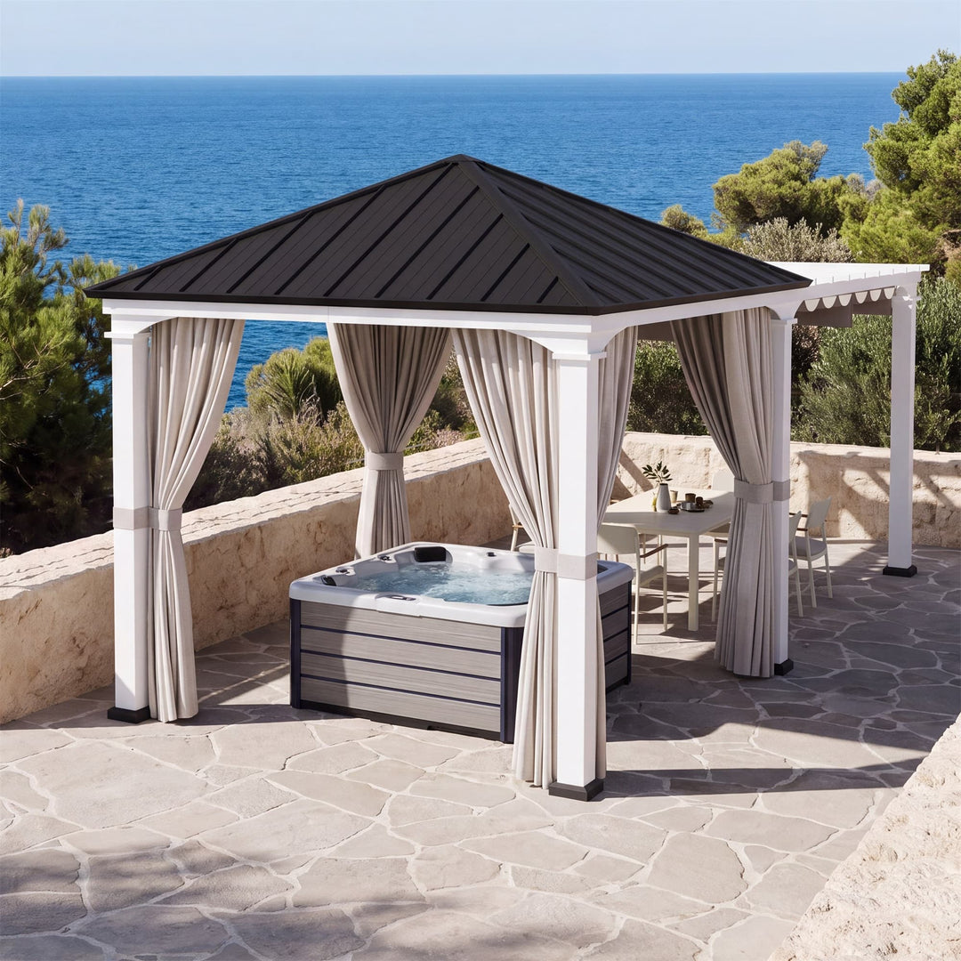 10'x20' Sunrise Coast Metall-Hardtop-Pavillon mit Hybrid-Pavillon + Pergola-Design