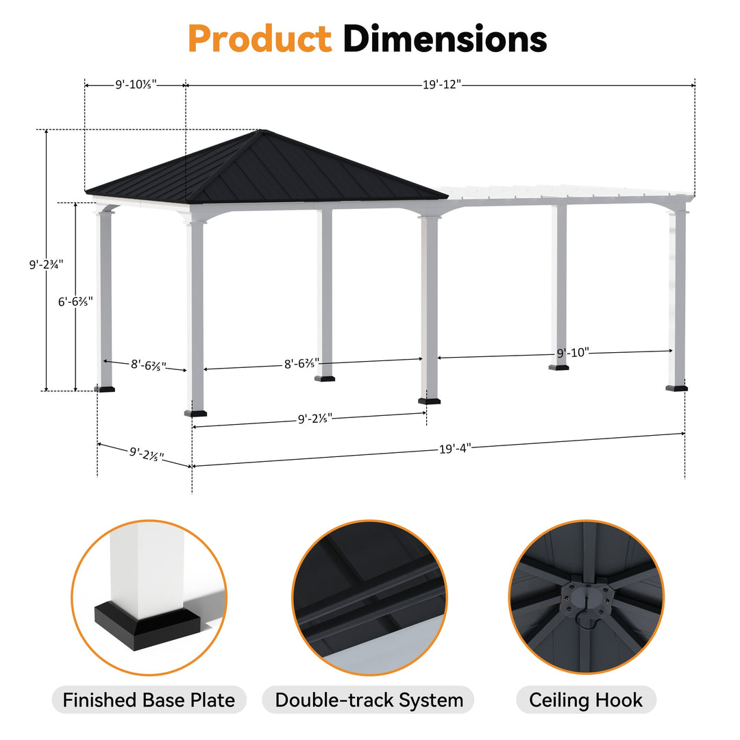 10'x20' Sunrise Coast Metall-Hardtop-Pavillon mit Hybrid-Pavillon + Pergola-Design