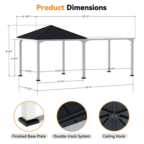 10'x20' Sunrise Coast Metal Hardtop Gazebo with Hybrid Pavilion + Pergola Design