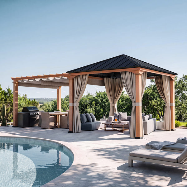 10'x20' Sunrise Coast Metal Hardtop Gazebo with Hybrid Pavilion + Pergola Design
