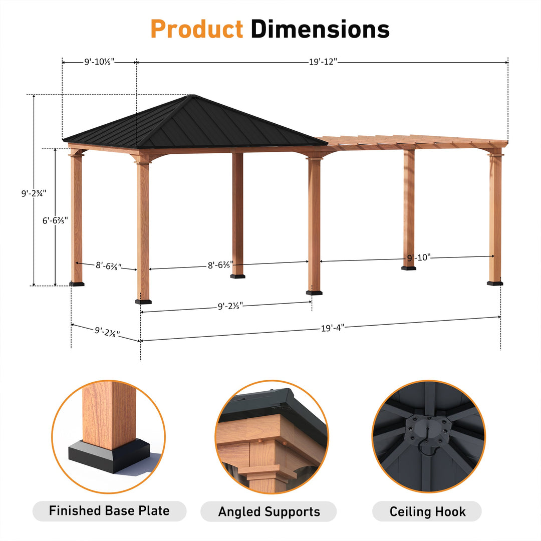 10'x20' Sunrise Coast Metall-Hardtop-Pavillon mit Hybrid-Pavillon + Pergola-Design