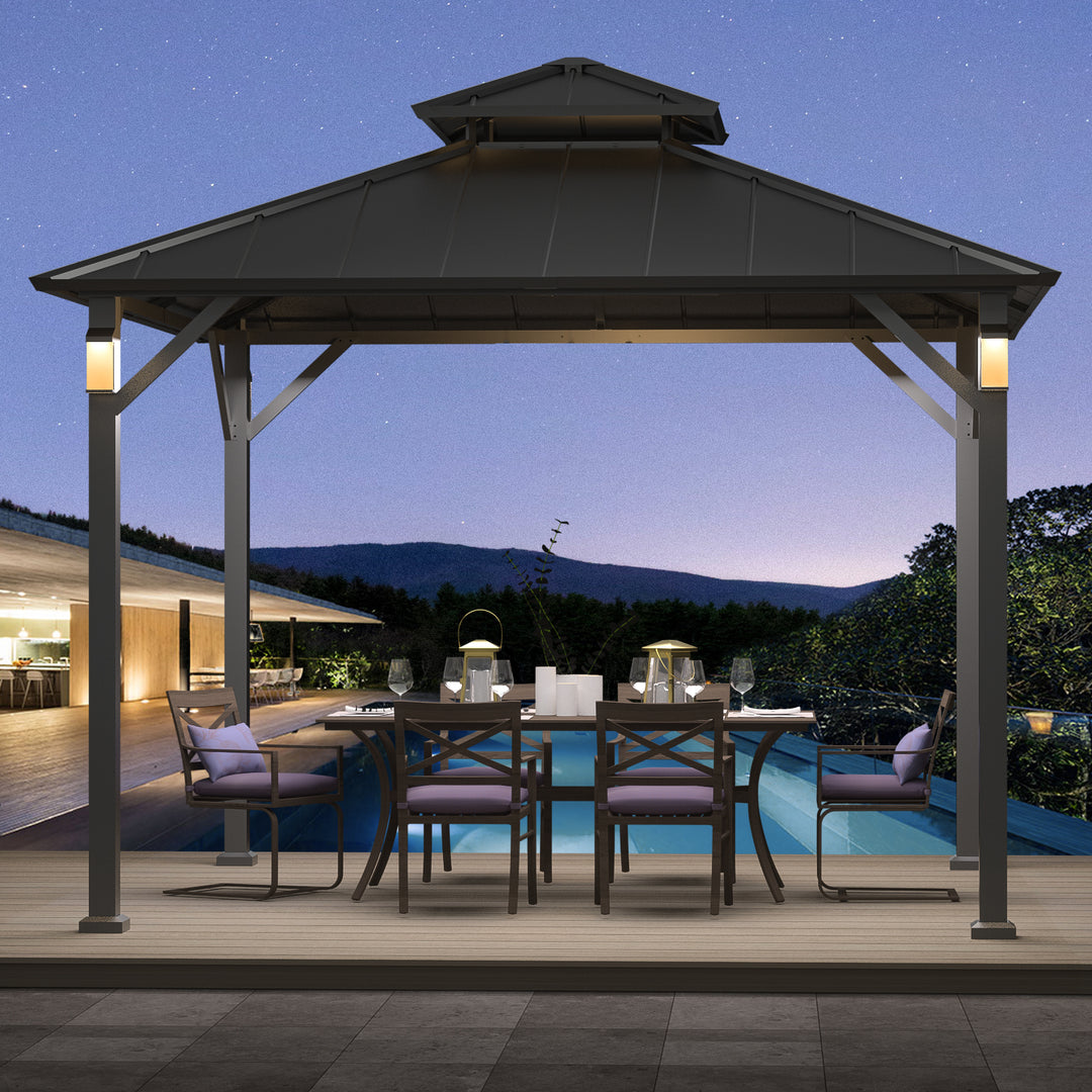 Modern Shade 10' x 10' Hardtop Gazebo with Galvanized Steel Roof and Decorative Ceiling Hooks