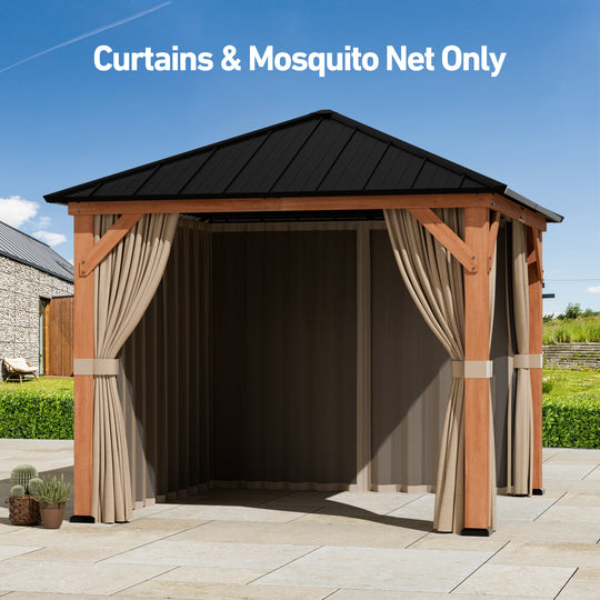 10x10 Privacy Curtains & Mosquito Netting Set for Cedar Wood Gazebo