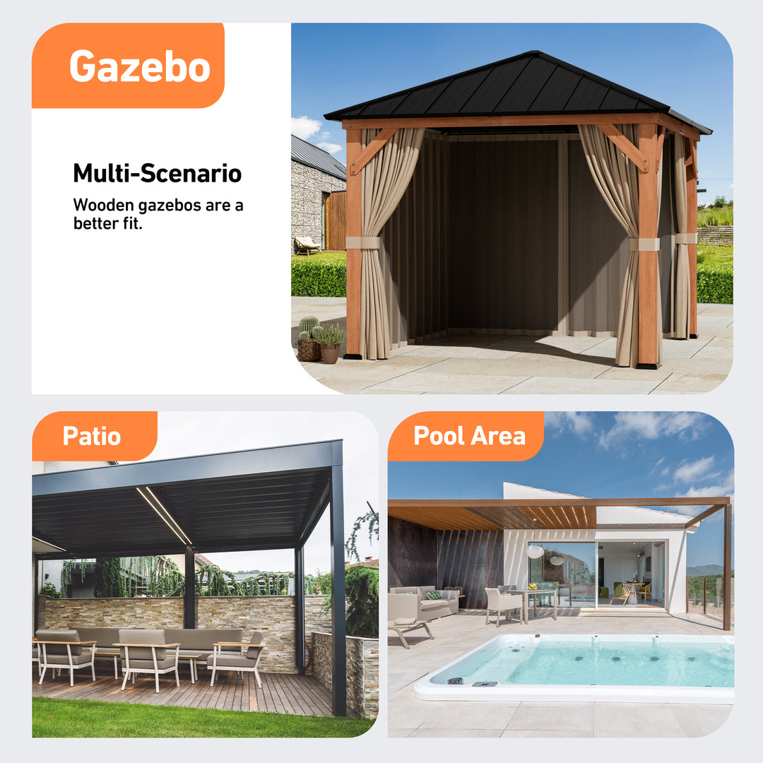 10x10 Privacy Curtains & Mosquito Netting Set for Cedar Wood Gazebo