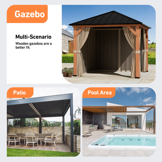 10x10 Privacy Curtains & Mosquito Netting Set for Cedar Wood Gazebo