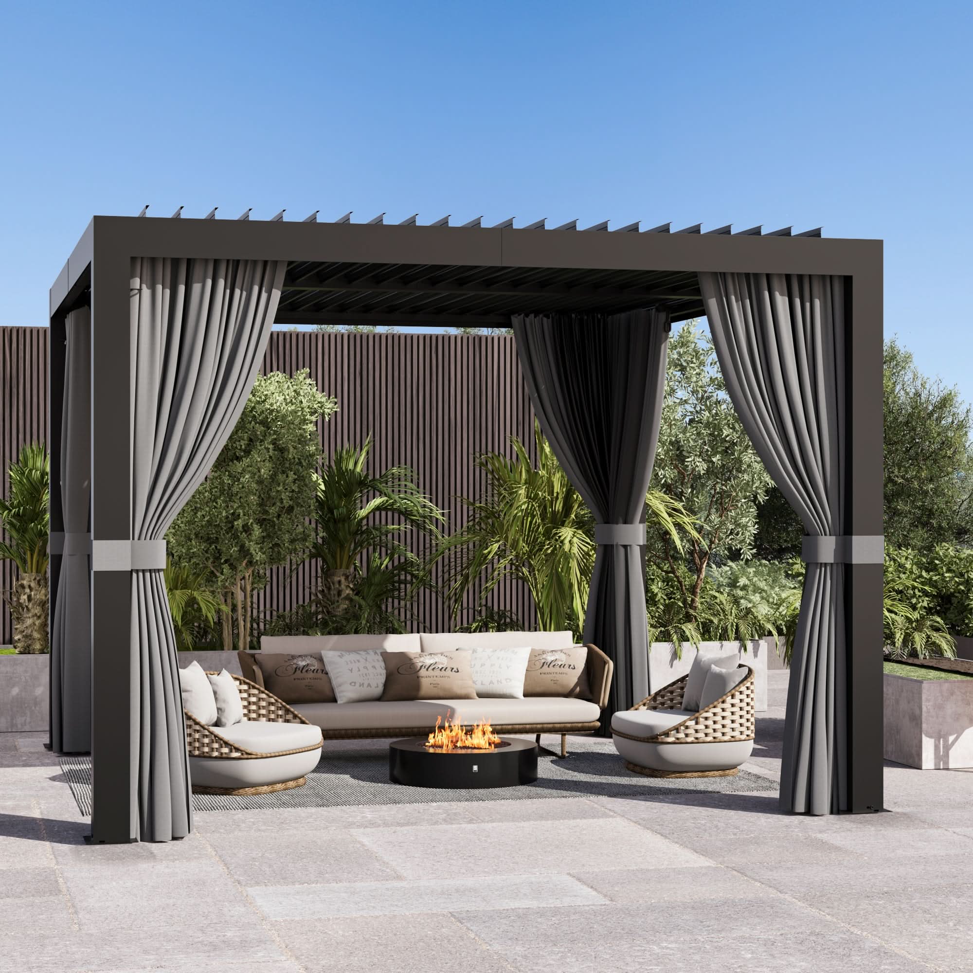 10'x10' Aurora Metal Pergola with Adjustable Louver – Modern Shade