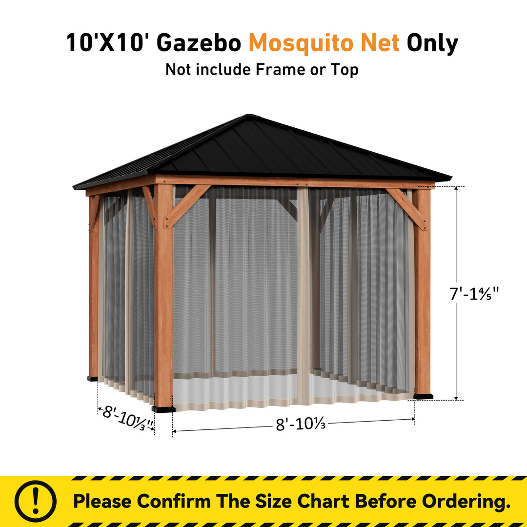10x10 Privacy Curtains & Mosquito Netting Set for Cedar Wood Gazebo