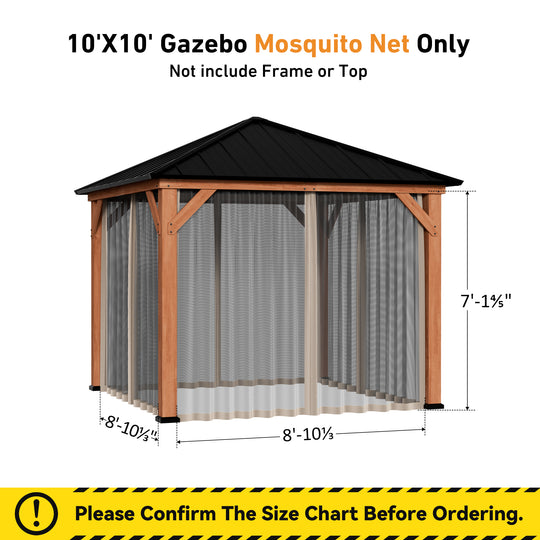 10x10 Privacy Curtains & Mosquito Netting Set for Cedar Wood Gazebo