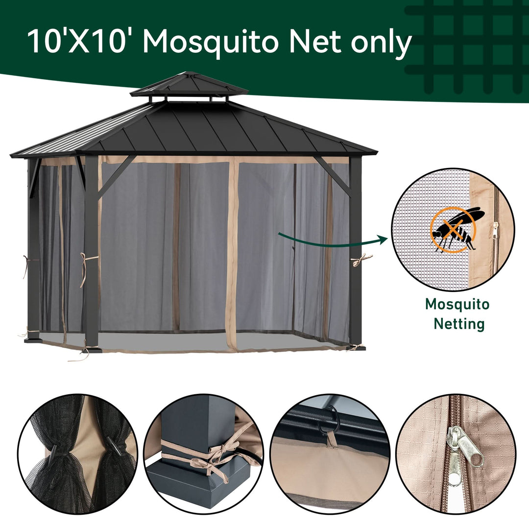 10'x10' Mosquito Netting for Gazebo with Two-way Zipper