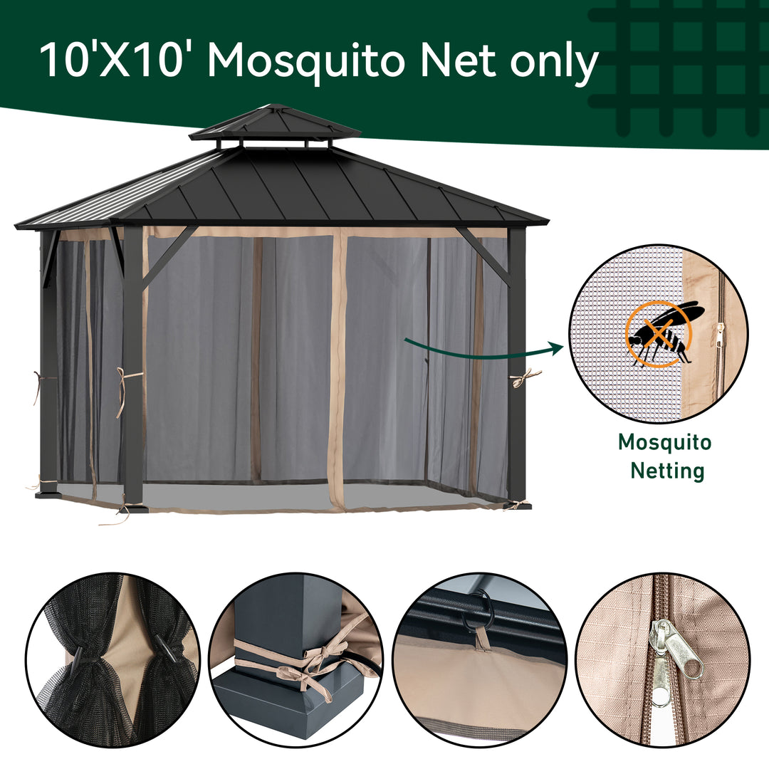 10x10 Mosquito Netting for Gazebo with Two-way Zipper