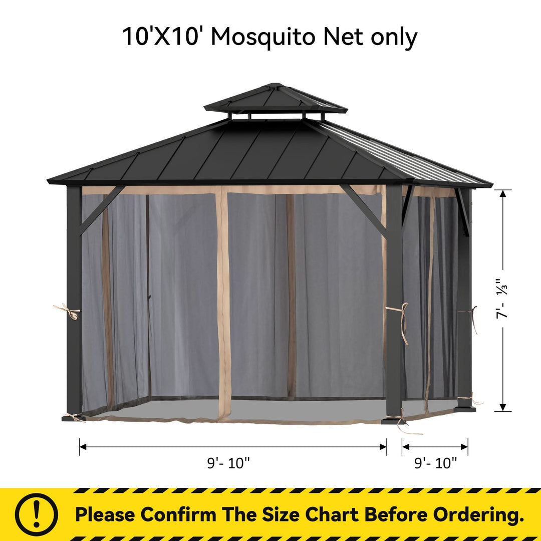 10'x10' Mosquito Netting for Gazebo with Two-way Zipper