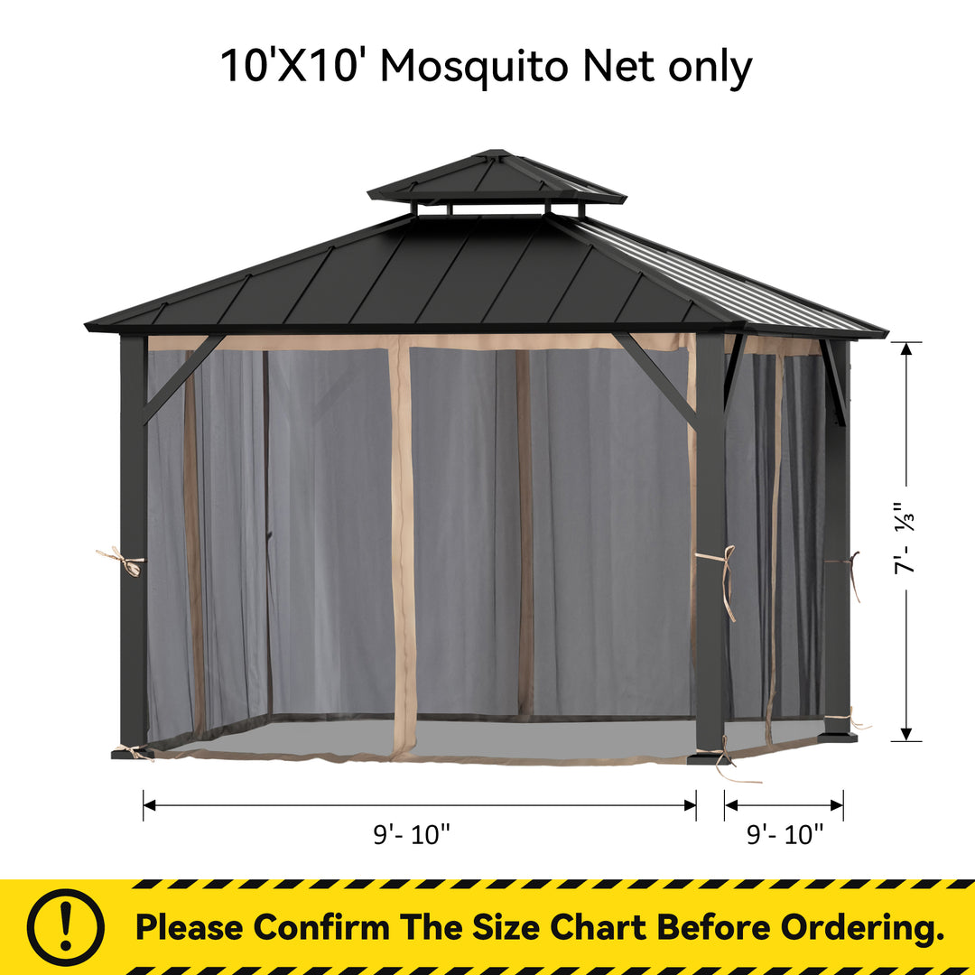 10x10 Mosquito Netting for Gazebo with Two-way Zipper