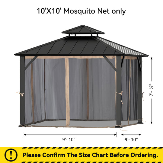 10x10 Mosquito Netting for Gazebo with Two-way Zipper