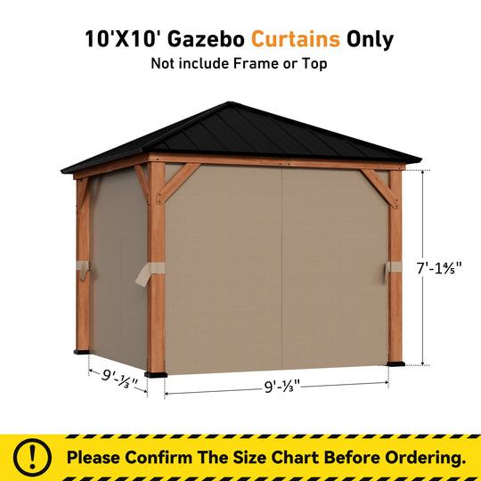 10x10 Privacy Curtains & Mosquito Netting Set for Cedar Wood Gazebo