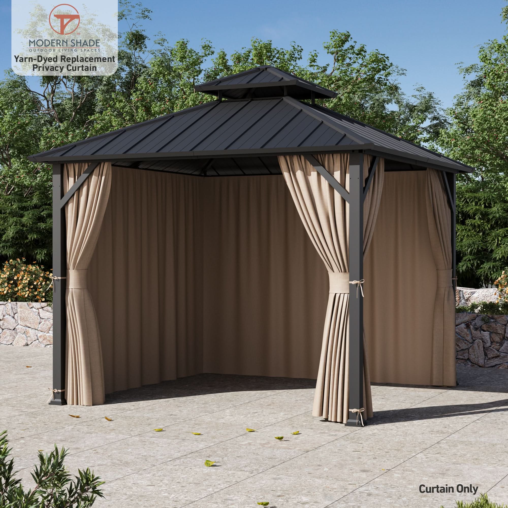 Yarn-dyed 10'x10' Privacy Curtain for Gazebo with Zipper – Modern