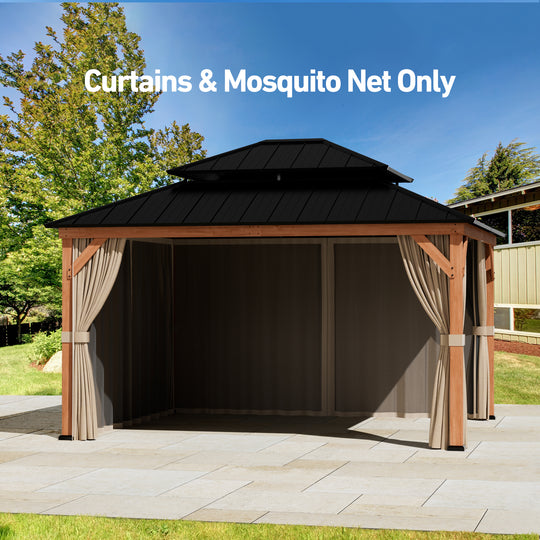 10x12 Privacy Curtains & Mosquito Netting Set for Cedar Wood Gazebo