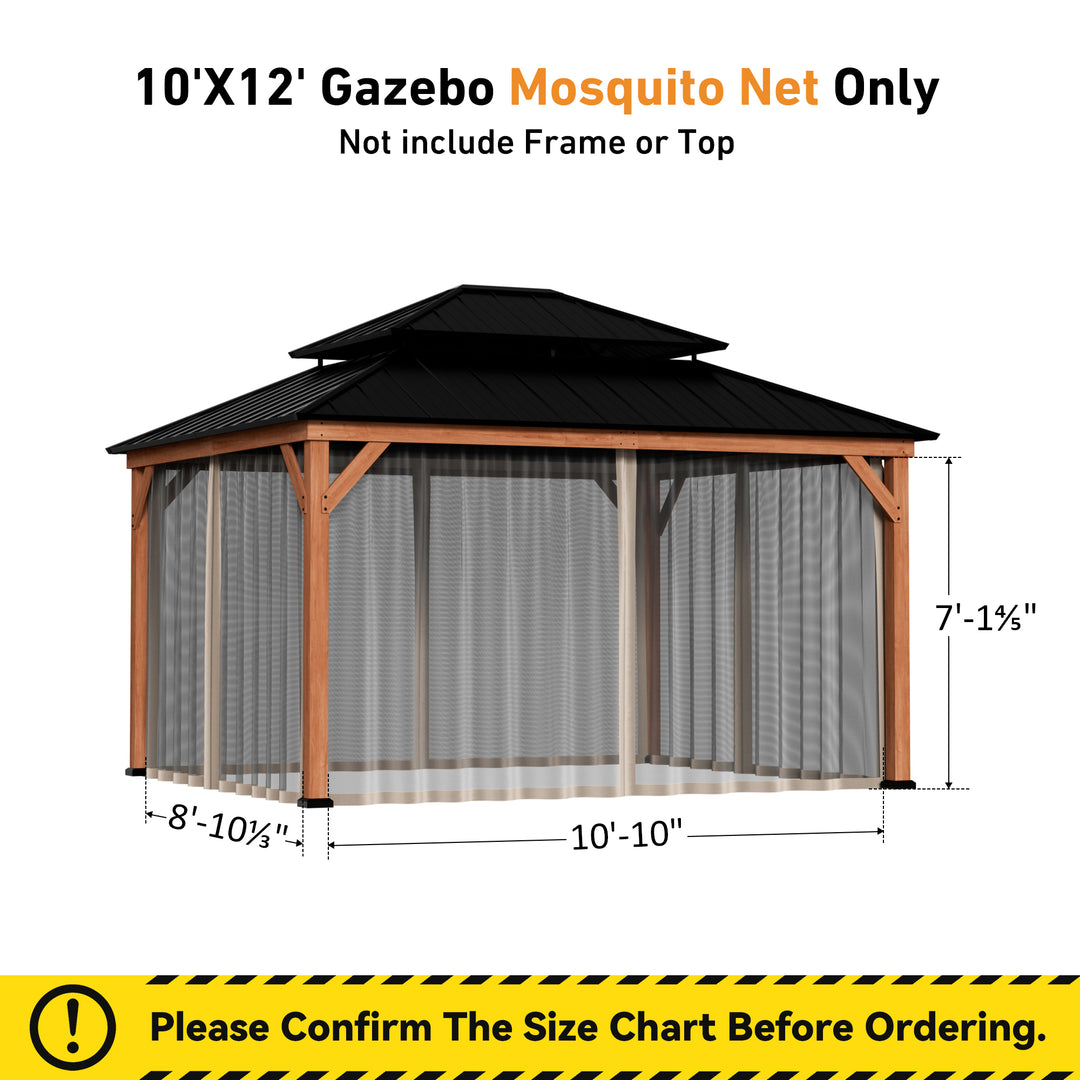 10x12 Privacy Curtains & Mosquito Netting Set for Cedar Wood Gazebo