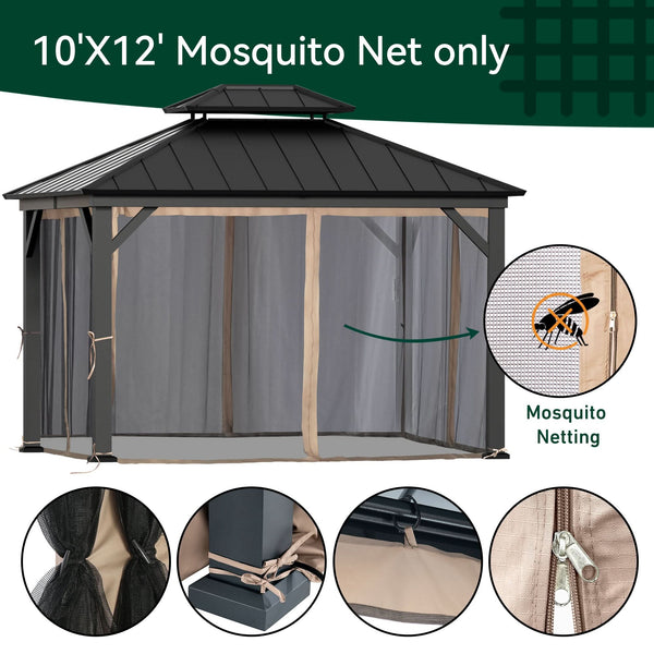 10'x12' Mosquito Netting for Gazebo with Two-way Zipper
