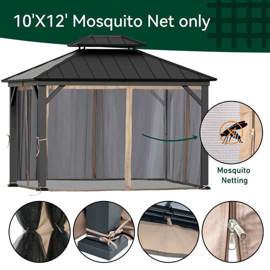 10x12 Mosquito Netting for Gazebo with Two-way Zipper