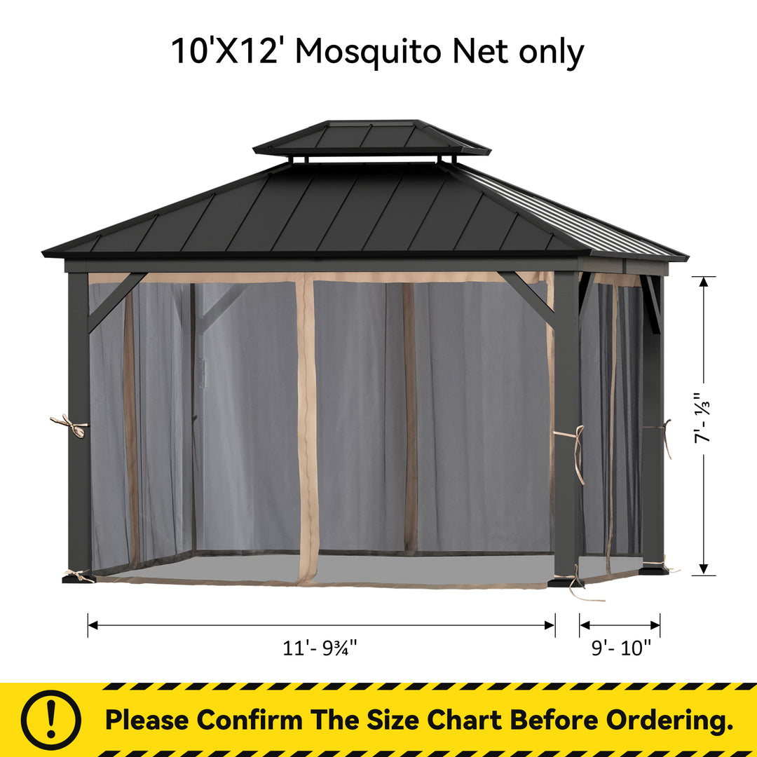 10x12 Mosquito Netting for Gazebo with Two-way Zipper