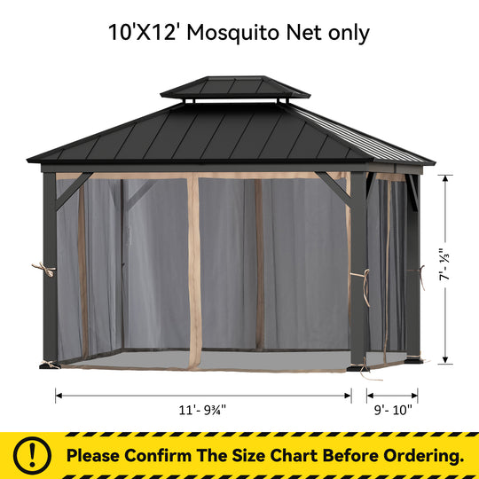 10x12 Mosquito Netting for Gazebo with Two-way Zipper