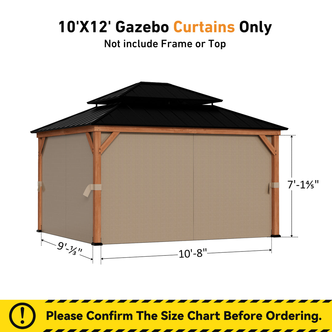 10x12 Privacy Curtains & Mosquito Netting Set for Cedar Wood Gazebo