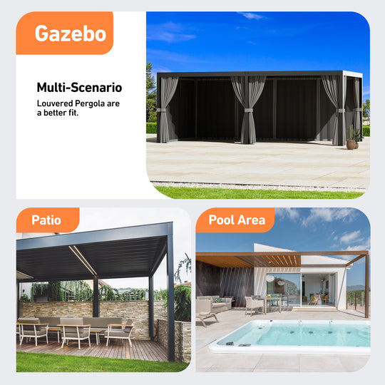 10x20 Privacy Curtains & Mosquito Netting Set for Louvered Pergola