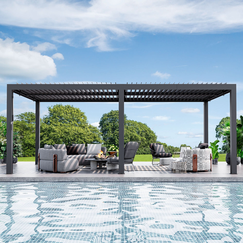 10'x20' Aurora Metall-Pergola mit verstellbaren Lamellen